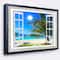Designart - Window Open to Beach with Palm - Extra Large Seashore Framed Canvas Art